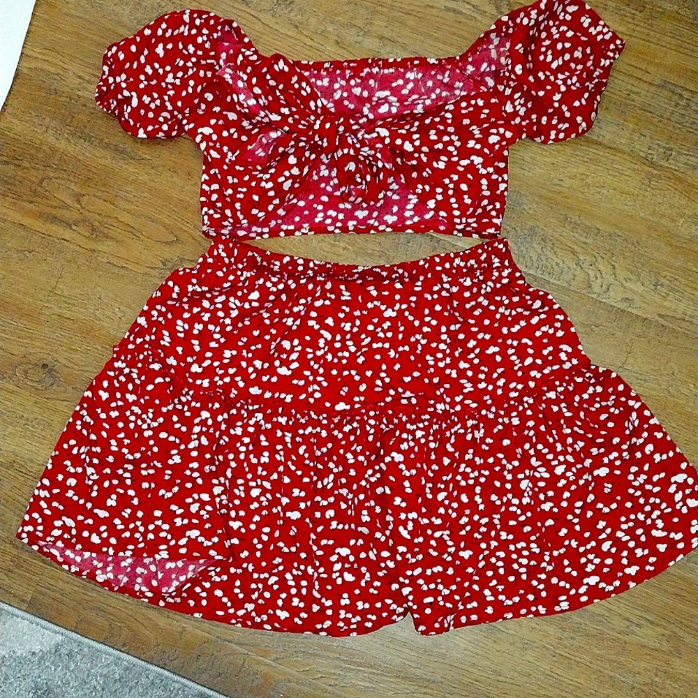 Red/White Skirt and Top Set